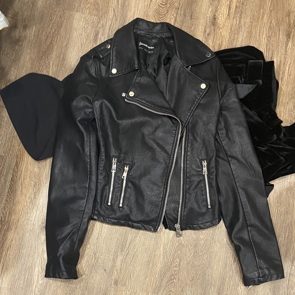 Faux Black Leather Moto Jacket